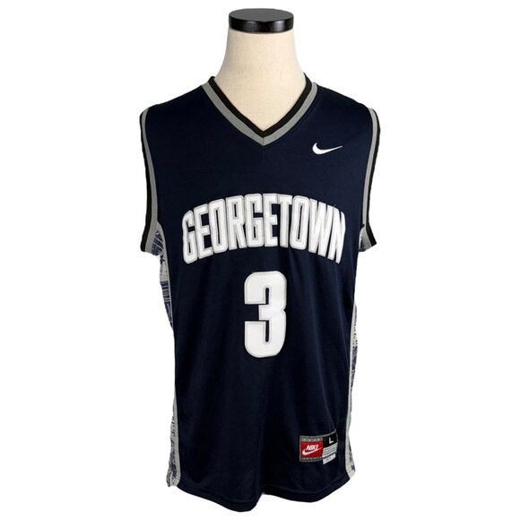 Vintage Nike Team Georgetown Iverson #3 Jersey L Navy Blue 90s - Picture 2 of 7